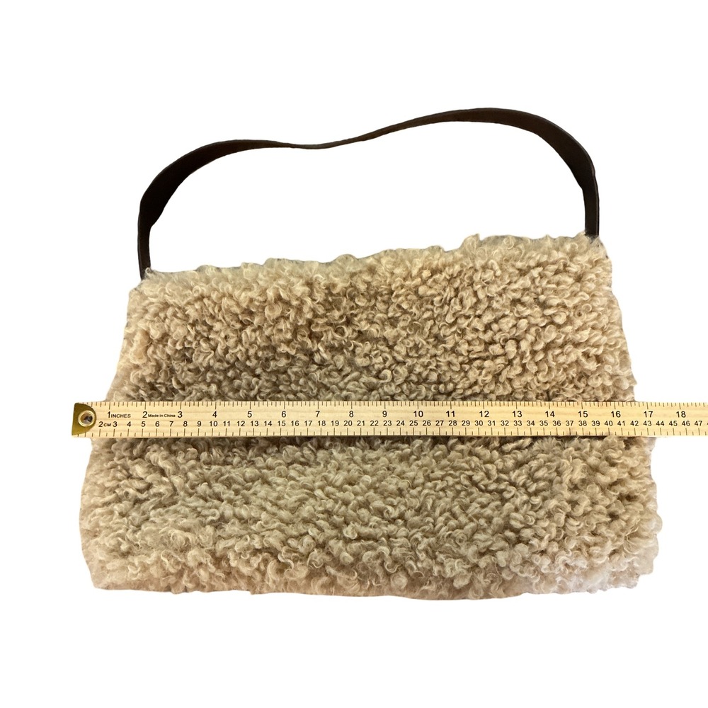 Cream Faux Shearling Sherpa Shoulder Bag Brown Strap Teddy‎ Hobo Purse - Picture 6 of 8
